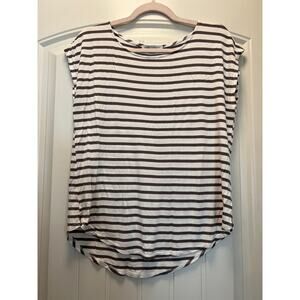 Green Envelope Women’s Boat Neck Striped Pullover Casual Top Size M White Brown‎